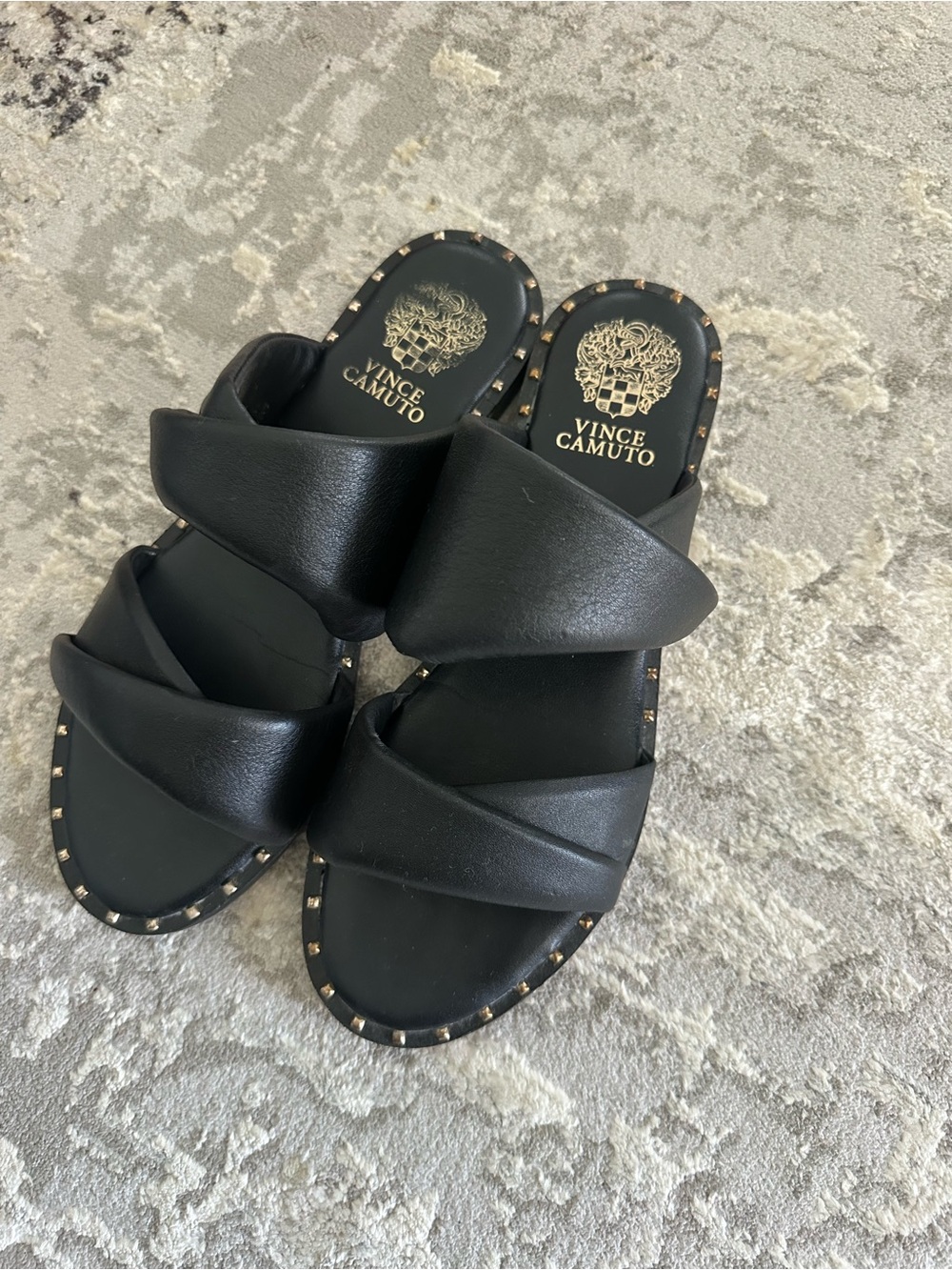Vince Camuto Black Studded Crossover Slide Sandals Palennie 6.5